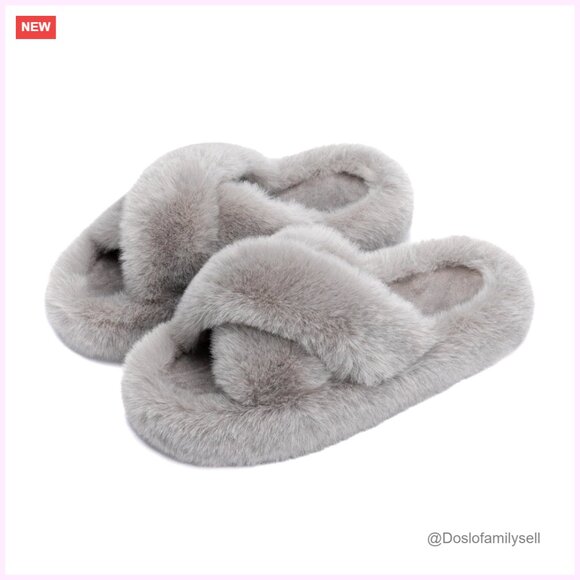 Memory Foam Faux Fur Lined Open Toe Slippers Size 12